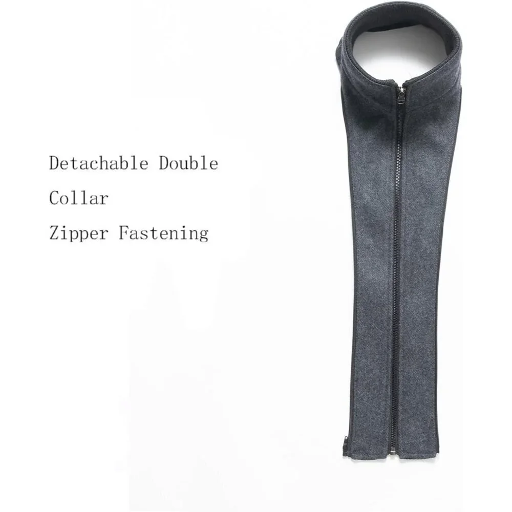 Men's Grey 2 Wool Blend Coat Warm Winter Trench Coat With Detachable Soft Scarf